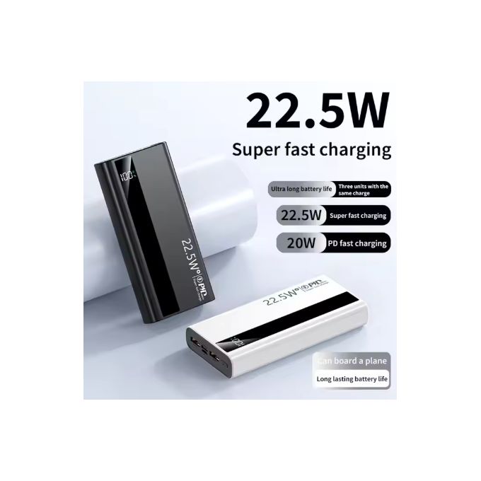 High Capacity 20000mAh PD 22.5W Fast Charging Power Bank with Digital Display – White