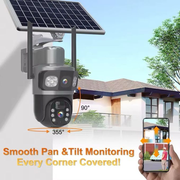 Black Dual Lens Solar Camera with Rechargeable 4G SIM Card
