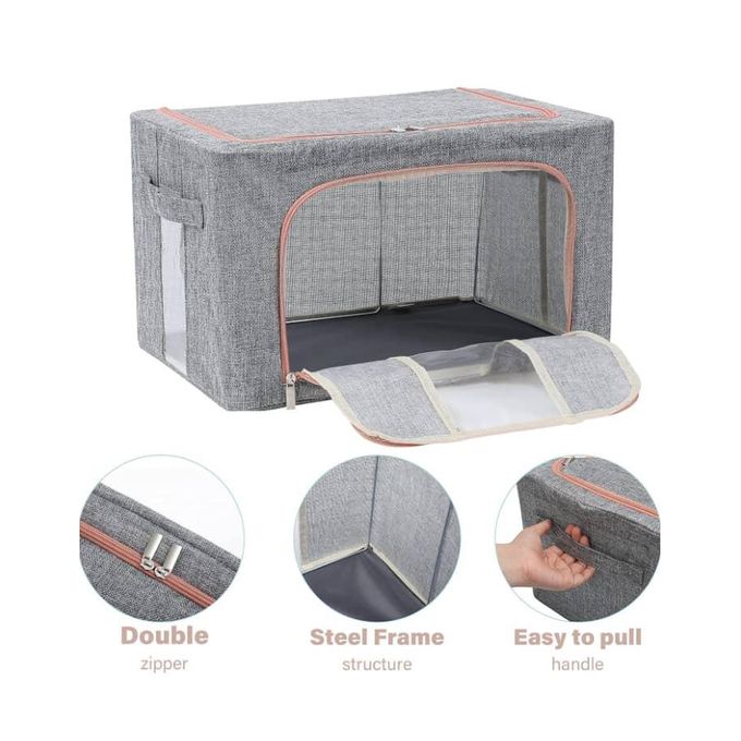 Grey Foldable Clothing Storage Bag with Transparent Window for Clothes – White