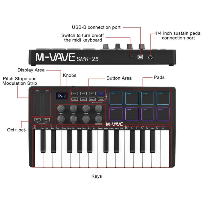 Mva Black Midi Keyboard – Midi Controller