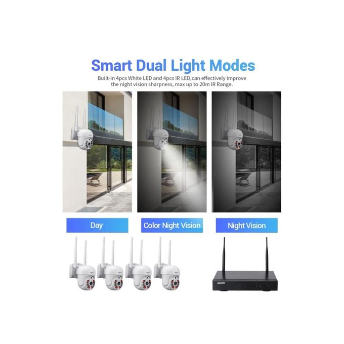 H.265 3MP 8-Channel Wireless PTZ IP Camera NVR Kit with Motion Detection – WNK714 in White