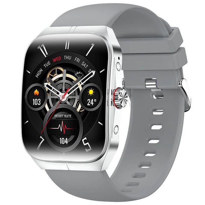 Grey HK80 Smart Fitness Watch with Blood Pressure Monitoring and Notifications