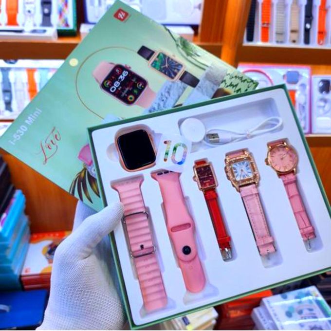 I-530 Smart Watch Bundle with 3 Pink Quartz Leather Watches for Women