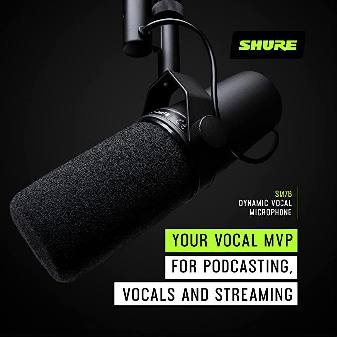 Shure SM7B Dynamic Microphone for Broadcasting, Podcasting, and Live Stage Recording – Black