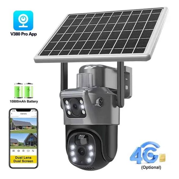 Black/Gray 4G SIM Solar-Powered CCTV Camera with Dual Lenses — product view 2
