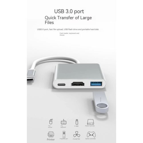 3-in-1 Type C HDMI4K USB3.0 100 PD Multiport Adapter