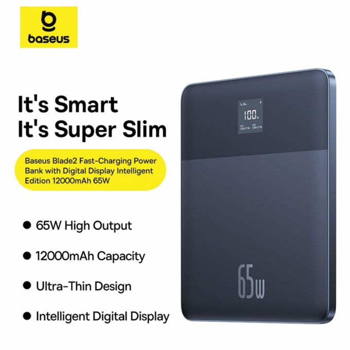 Baseus Blade2 12000mAh Fast-Charging Power Bank with Digital Display, Intelligent Edition, 65W – Mariana Blue — product view 5