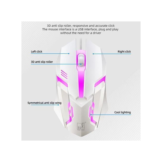 White Wired Gaming Keyboard and Mouse Combo with Colorful Glow