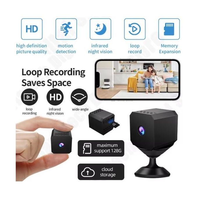 Compact Hidden Wireless WiFi Spy Camera with Motion Detection and Night Vision, Featuring Built-in Battery for Nanny Surveillance