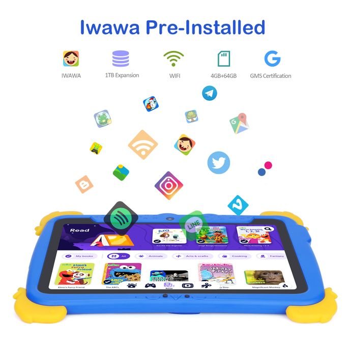 C Idea 10.1 Inch Kids Tablets Android 13 64GB+4GB SIM 6000mAh For Toddler Blue