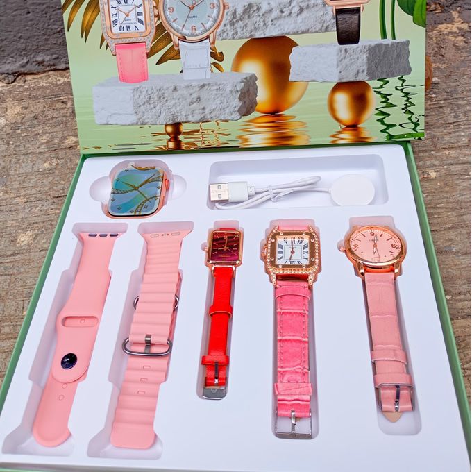 I-530 Smart Watch Bundle with 3 Pink Quartz Leather Watches for Women