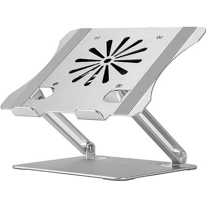 Foldable Adjustable Aluminum Alloy Laptop Stand with Cooling Fan - Non-Slip Holder for 10-17.3 inch Laptops - Silver