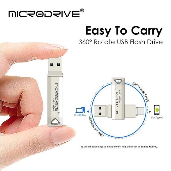 64GB Microdrive 2-in-1 USB 3.0 OTG USB-C Metal Flash Drive – Dual Connector Pen Drive