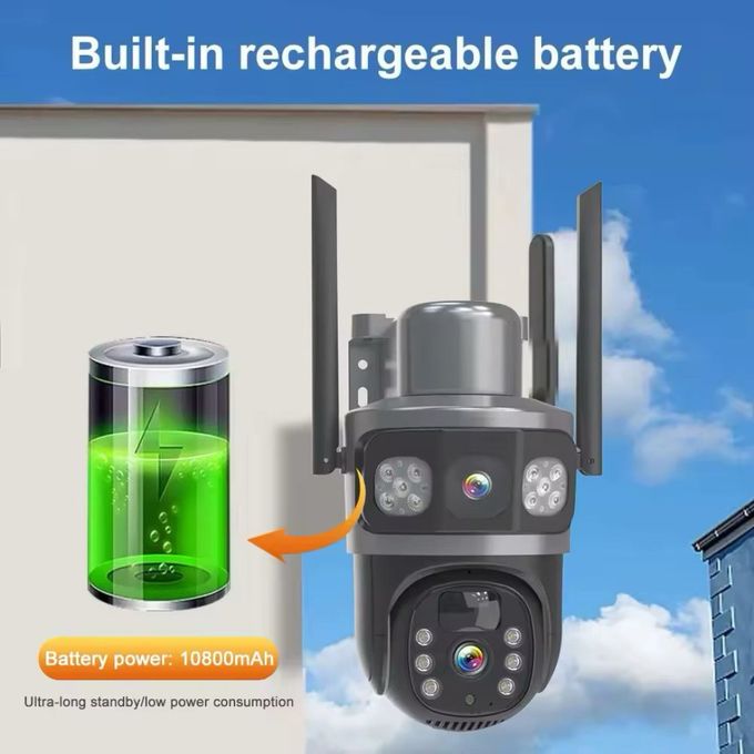 Eseecloud App Rechargeable Dual Lens 4G SIM Card Solar Camera – Black