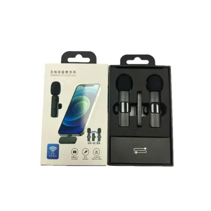 K9 Dual Wireless Lavalier Microphones with Type-C Connector for Android and iPhone – Black in kumasi