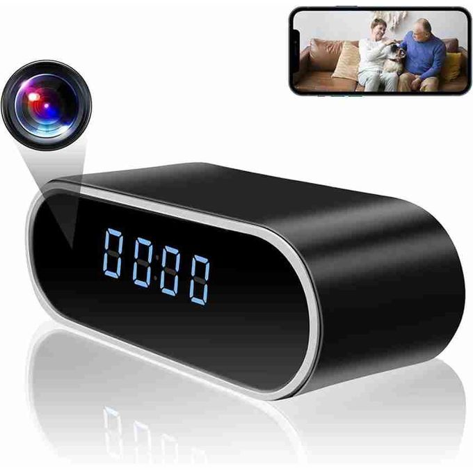 Black WiFi Hidden Camera Digital Clock for Table or Desktop