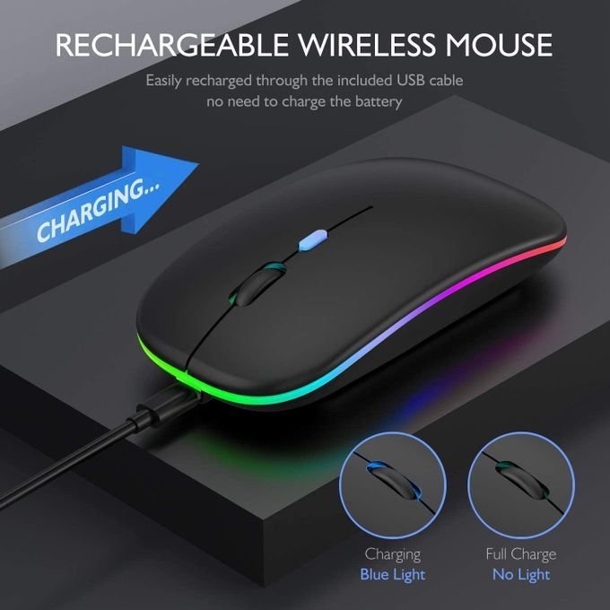 Black Rechargeable Wireless Mouse with LED and 2.4G Technology in kumasi