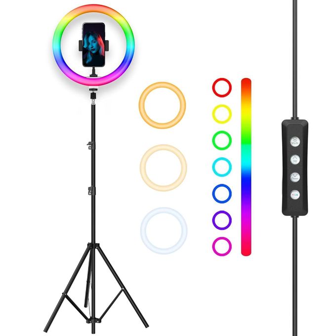 MJ36CM 14-inch Black RGB LED Ring Light with Tripod Stand and Phone Holder