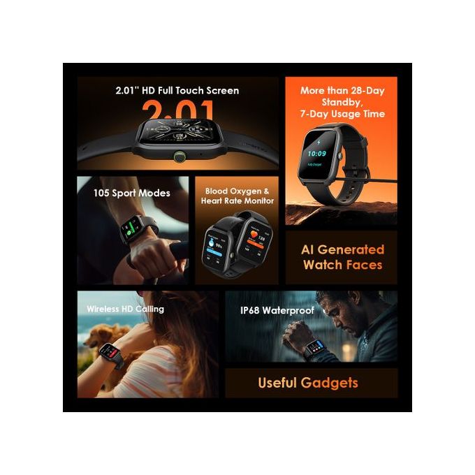 Oraimo 5 Lite Smart Watch – 2.01-inch HD, IP68 Waterproof