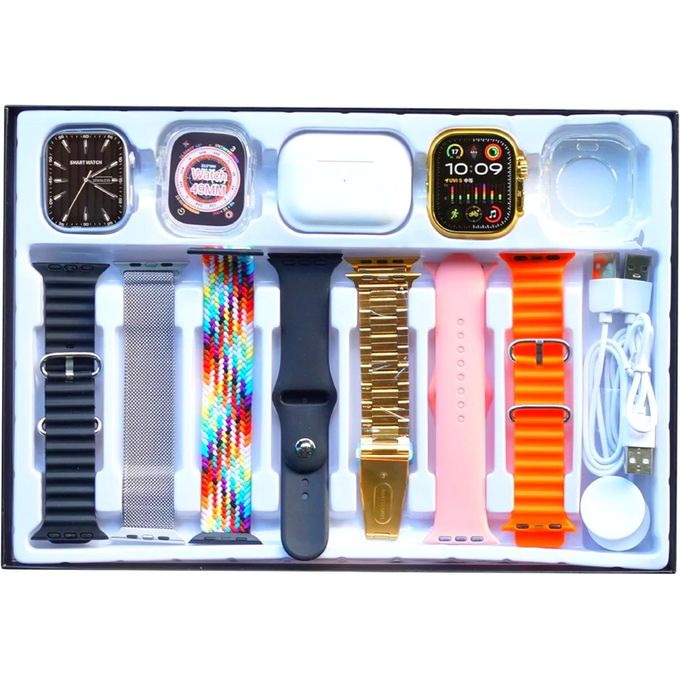 H39 Ultra 2 Smart Watch Deluxe Set: 12-in-2 Package with 2 Chargers, Earbuds, and 7 Straps – Gold — product view 2