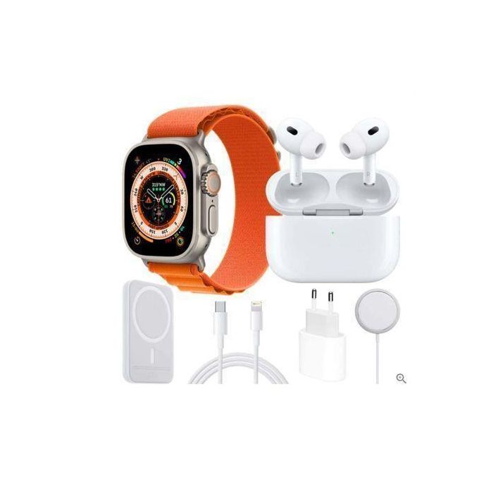 Smartwatch X8: Unique Bundle Including Earbuds, Power Bank, MagSafe Magnetic Charger, Long Lightning Cable, and Wireless Charger
