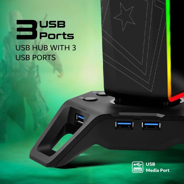 Vertux Gaming Headset Stand Featuring Immersive 7.1 Audio Ports