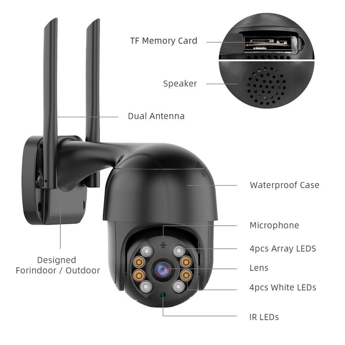 Black 4K PTZ Outdoor IP Wi-Fi Security Camera