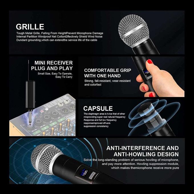 Rechargeable Wireless Microphone – 2 Handheld Microphones — product view 3