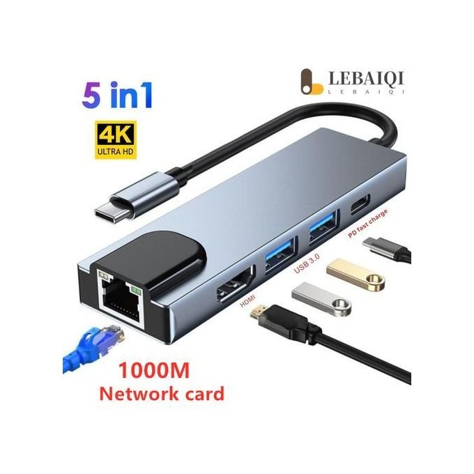 Grey 5-in-1 USB 3.0 Type-C Hub Adapter in kumasi