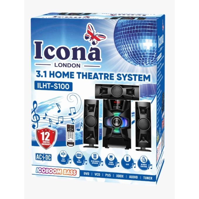 Icona London ILHT-S100 Icoboom 3.1 Home Theatre System with FM Radio – Black