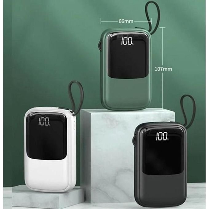 ALL BLACK Mini Power Bank With 3 inbuilt Cables - 10000mAh