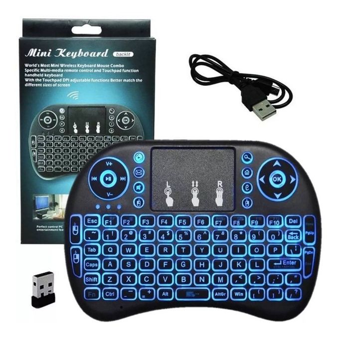 Black Rechargeable Mini Wireless Keyboard with Touchpad and 2.4GHz Backlighting