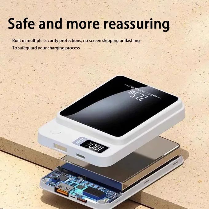 5000mAh Magnetic Wireless Power Bank – Slim and Lightweight Design, 15W Fast Wireless Charging with LED Display – White