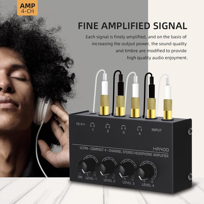 MICROAMP HA400 Ultra-Compact 4-Channel Stereo Headphone Splitter Amplifier