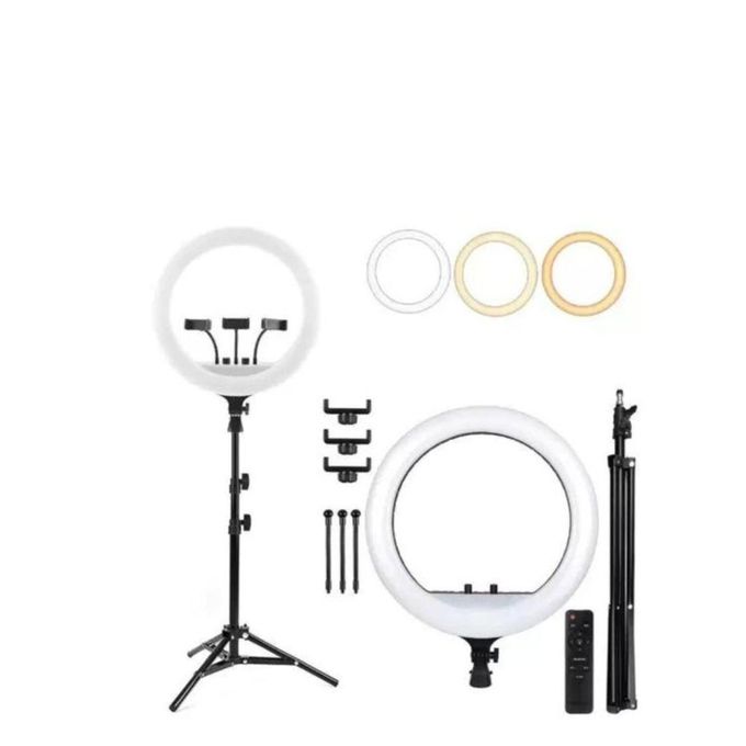 18-Inch Black LED Ring Light with Tripod Stand and Selfie Phone Remote