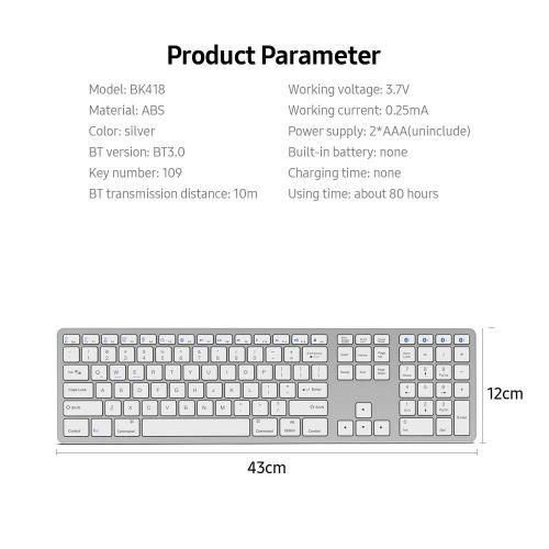 Buy Multi-paired BT Keyboard 109-key Wireless Keyboard Support for IOS/Android/Windows System Silver NO5 in Kumasi