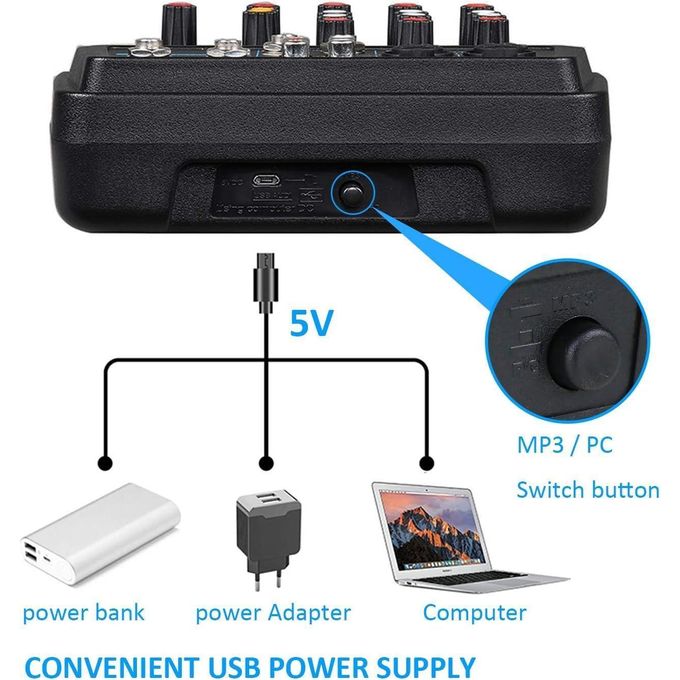 Compact 4-Channel Bluetooth Sound Card Mixer for Professional Stage and Live Broadcast – USB Mini Mixer