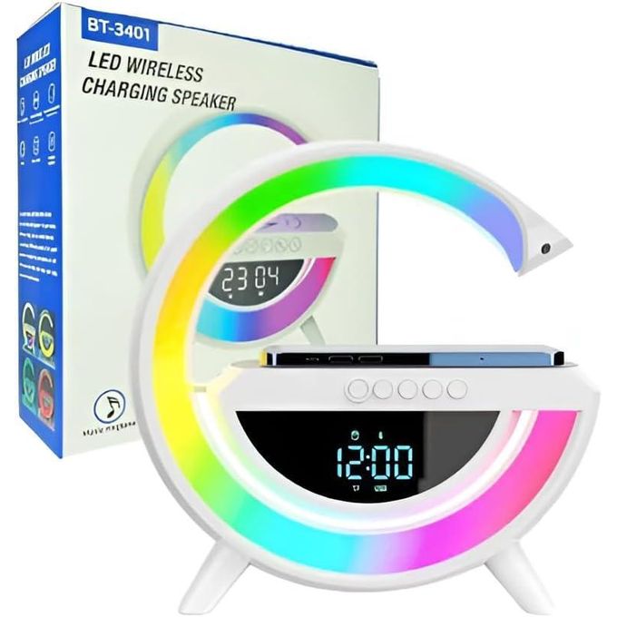 White BT-3401 Wireless Charging LED Speaker
