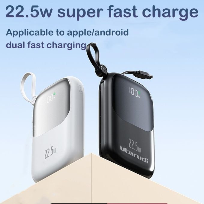Compact 22.5W Portable Power Bank with Dual Cables and Digital Screen