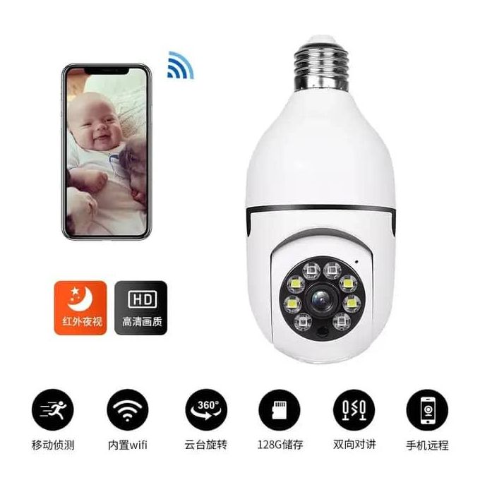 White Wireless Smart Bulb Camera with 1080p Resolution