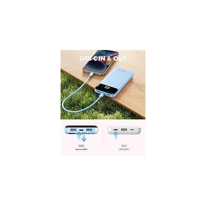 4-in-1 Ultra-Slim 20000mAh (74Wh) Portable Power Bank Featuring Integrated USB, Type-C, Micro-USB, and Lightning Cables, Dual Input (Micro USB & Type-C), LED Display, and Fast…