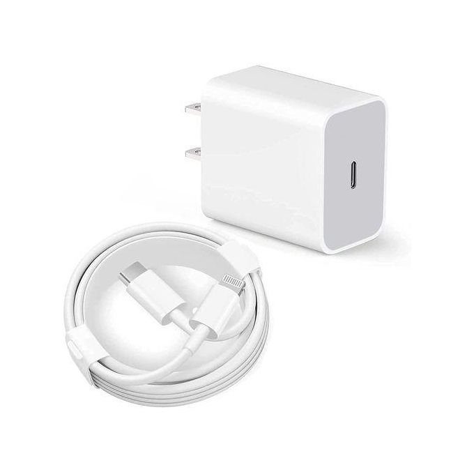 20W Two-Pin Fast Charger with Type-C Cable for iPhones - White