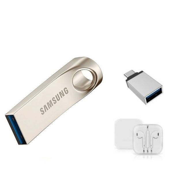 Samsung 64GB USB 3.0 Flash Drive - Silver + Complimentary Earpiece and Type C OTG