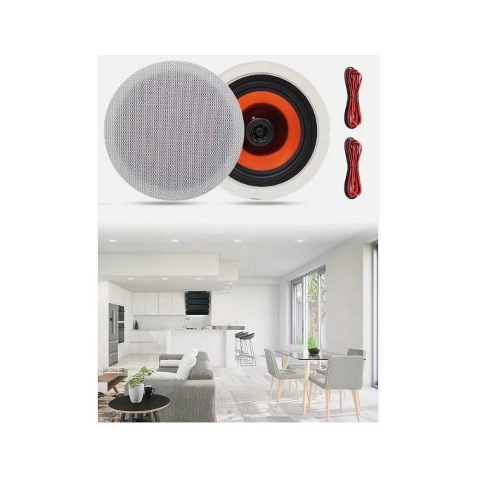 Ceiling Speaker with Auxiliary Accessories – White / Frequency Range: 50Hz-20KHz / 1″x1 Treble and 8″x1 Bass