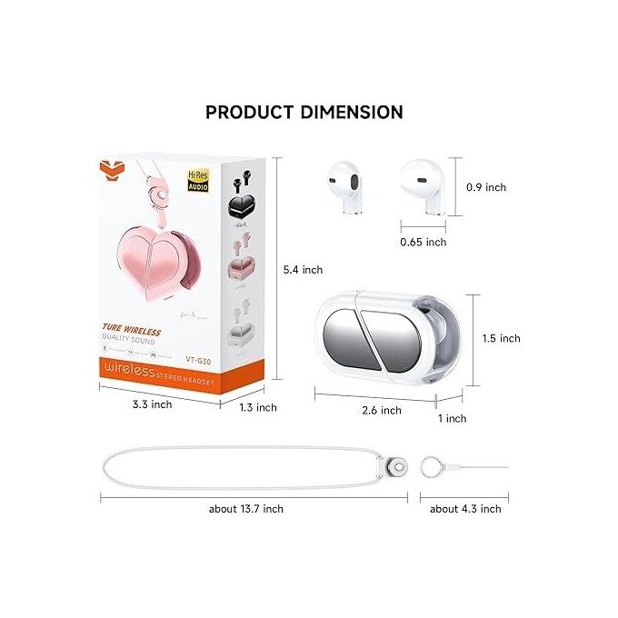 VT True Wireless Stereo Earbuds in Pink — product view 2