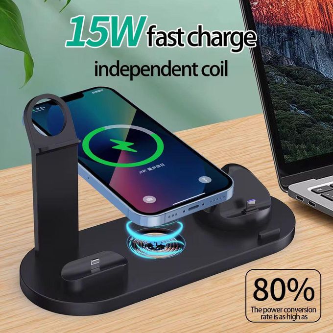 Multifunctional 6-in-1 Wireless Charger and Fast Charging Dock Stand for Phones – Desktop Charging Station