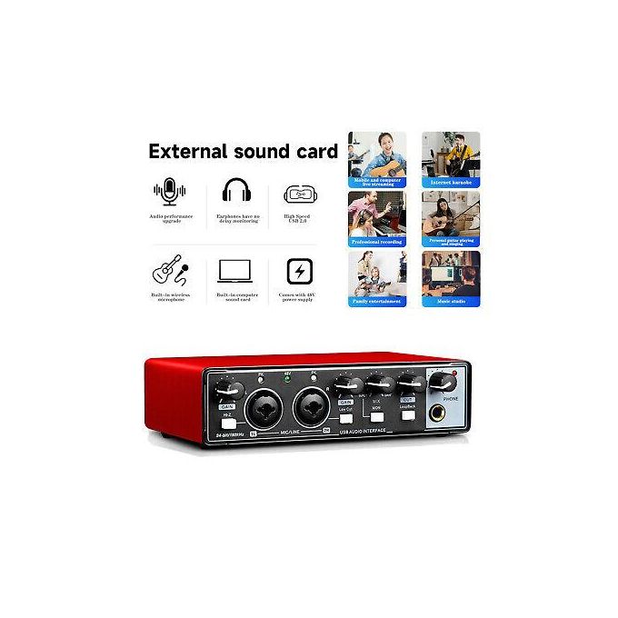 Bine Professional Audio Interface/Sound Card for Studio Music Recording – Red