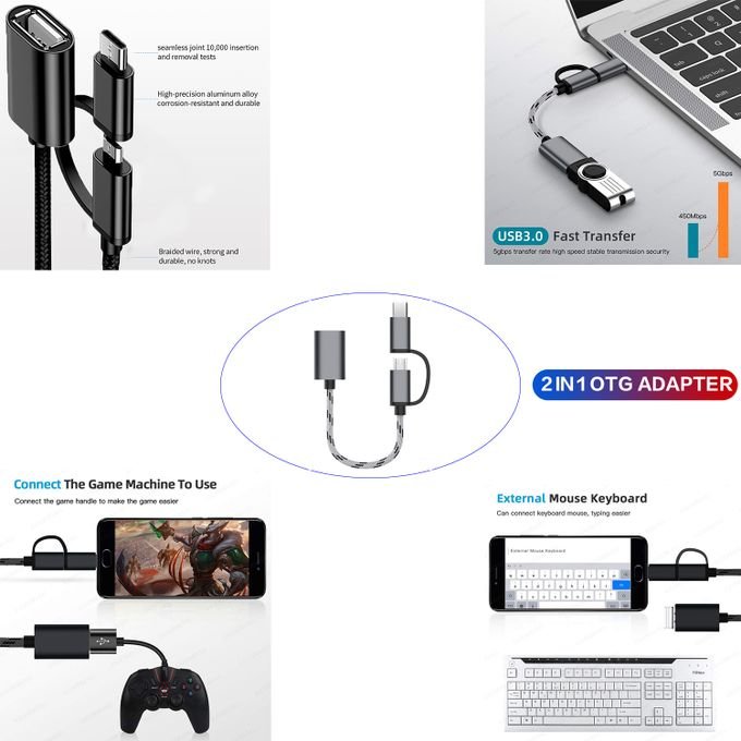 2-in-1 Grey Metal USB Flash Drive Adapter Cable – 128 GB in kumasi