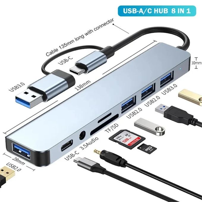 8-in-1 USB C Hub Multiport Adapter - Type C Splitter with USB 3 Ports