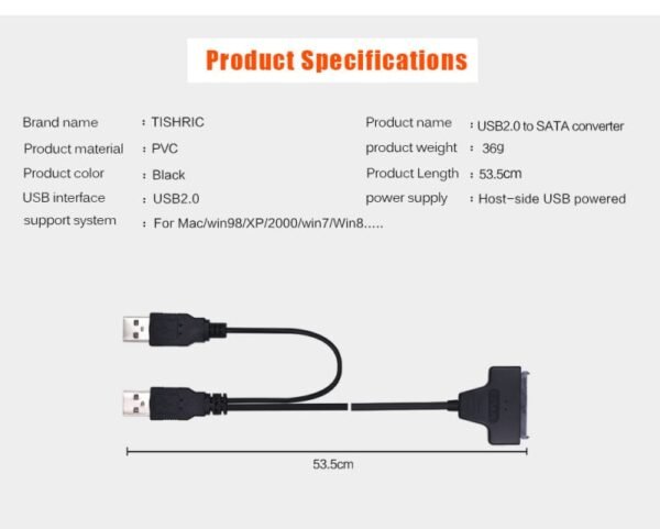 Usb 2.0 To 7 15 22pin Sata Adapter Cables External Power For 2.5'' Ssd Hdd Hard Disk Drive Converter In Kumasi - Image 6